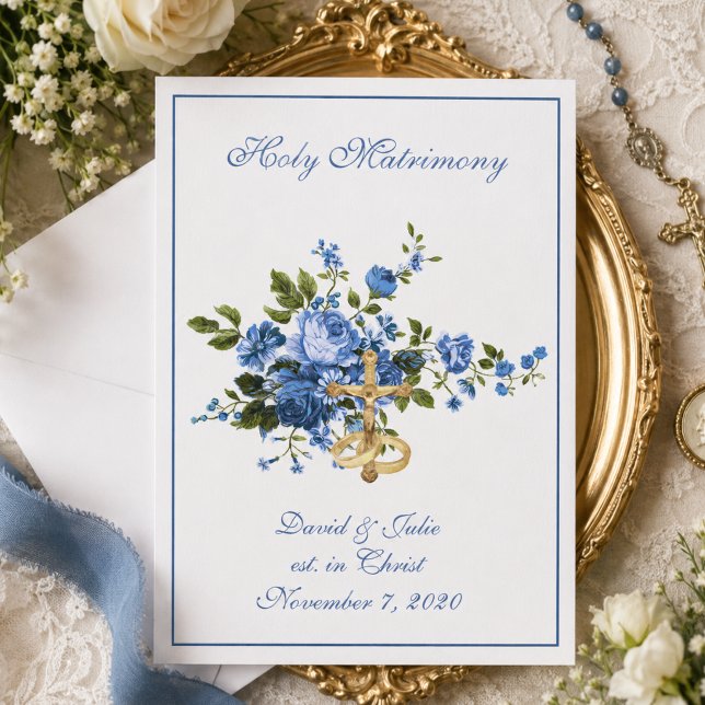 Invitation Mariage Fleur Catholique Église Réception Combinée (Créateur téléchargé)