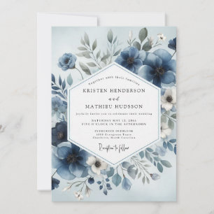 Invitation Mariage Fleur céleste bleu poussiéreux