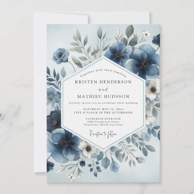 Invitation Mariage Fleur céleste bleu poussiéreux (Devant)
