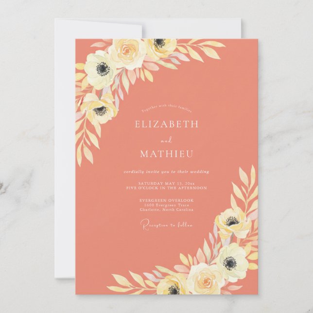 Invitation Mariage Fleur Corail Douce (Devant)