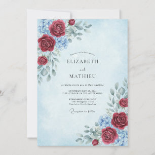 Invitation Mariage Fleur Cramoisie Azur