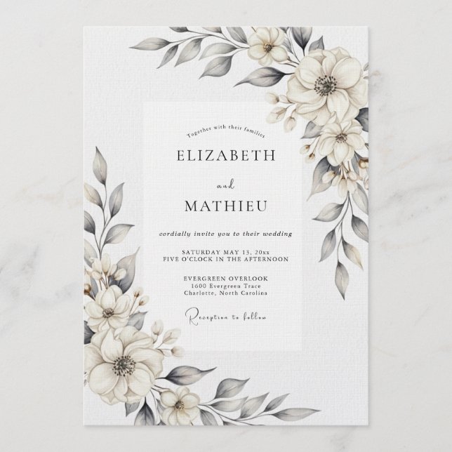 Invitation Mariage Fleur Crème Peint à la Main (Devant)