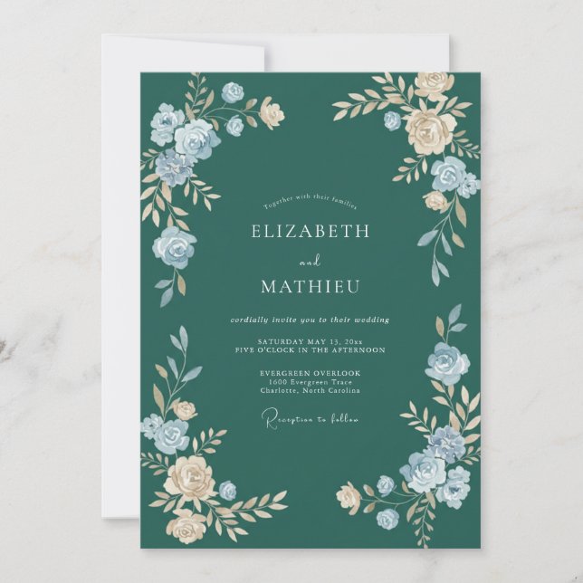 Invitation Mariage Fleur Cyan foncé (Devant)