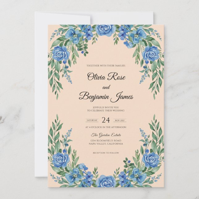 Invitation Mariage Fleur d'Abricot Azur (Devant)