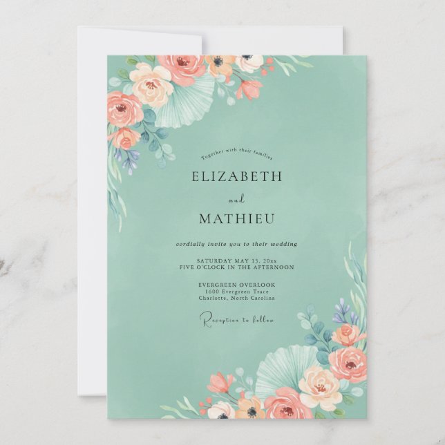 Invitation Mariage Fleur d'Abricot Mousse de Mer (Devant)
