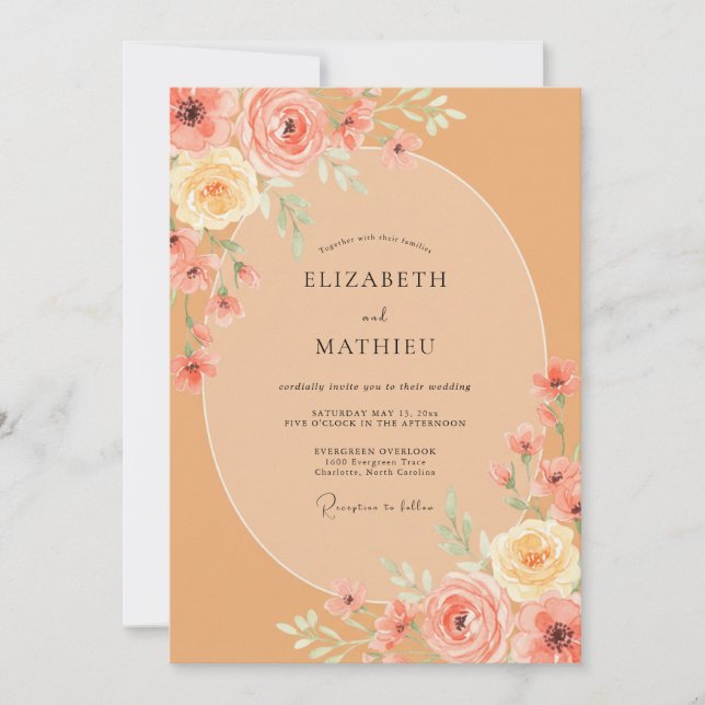 Invitation Mariage Fleur d'Abricot Terracotta (Devant)