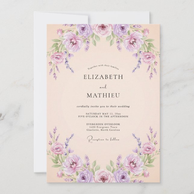 Invitation Mariage Fleur d'Abricot Violet (Devant)