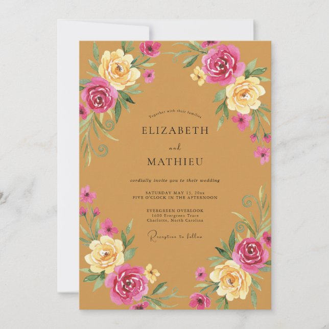 Invitation Mariage Fleur d'Ambre Rose Poussiéreuse (Devant)