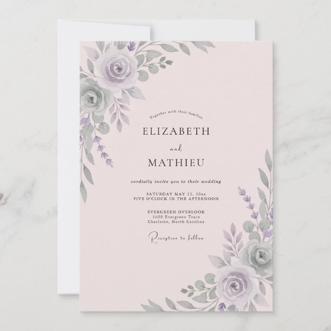 Invitation Mariage Fleur d'Améthyste Argentée (Devant)