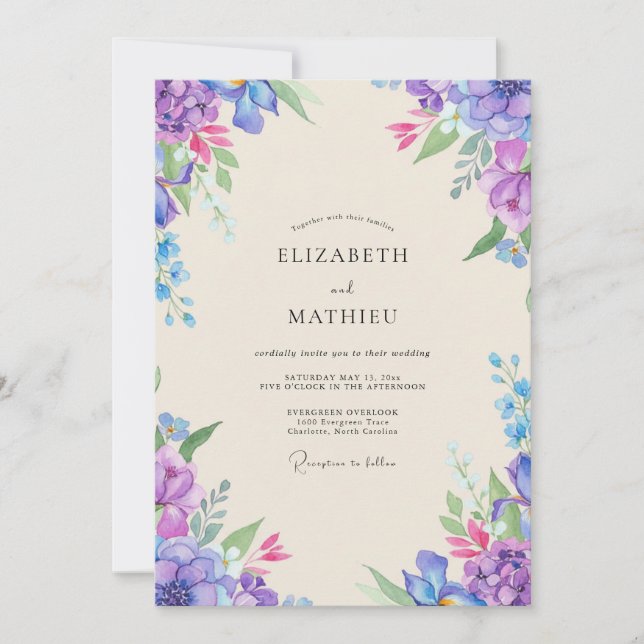 Invitation Mariage Fleur d'Améthyste Magenta (Devant)