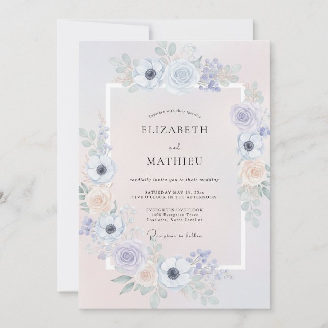 Invitation Mariage Fleur d'Anémone Abricot Doux (Devant)
