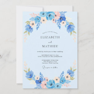Invitation Mariage Fleur d'Anémone Azur et Pêche