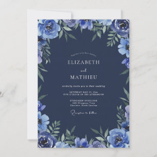 Invitation Mariage Fleur d'anémone cobalt