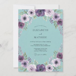 Invitation Mariage Fleur d'Anémone Lilas Aqua