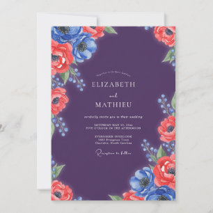 Invitation Mariage Fleur d'Anémone Rouge Plum