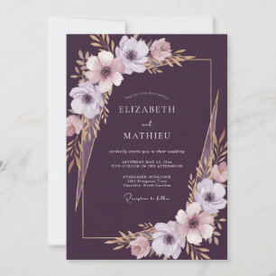 Invitation Mariage Fleur d'Anémone Rouge Profond