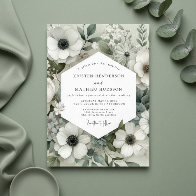 Invitation Mariage Fleur d'Anémone Sauge (Créateur téléchargé)
