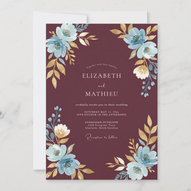 Invitation Mariage Fleur d'Aqua Bourgeon (Devant)