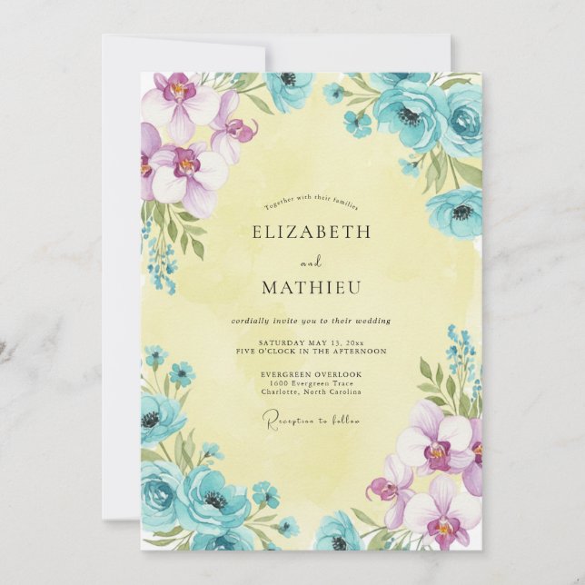 Invitation Mariage Fleur d'Aqua Lilas (Devant)