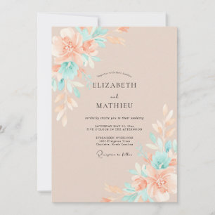 Invitation Mariage Fleur d'Aquapéonie Chaud Pêche