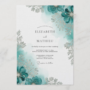 Invitation Mariage Fleur d'Aquarelle Sarcelle