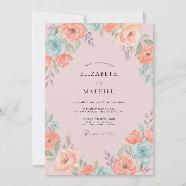 Invitation Mariage Fleur de Abricot Azur (Devant)