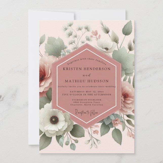 Invitation Mariage Fleur de Anémone Rose Poussiéreuse (Devant)