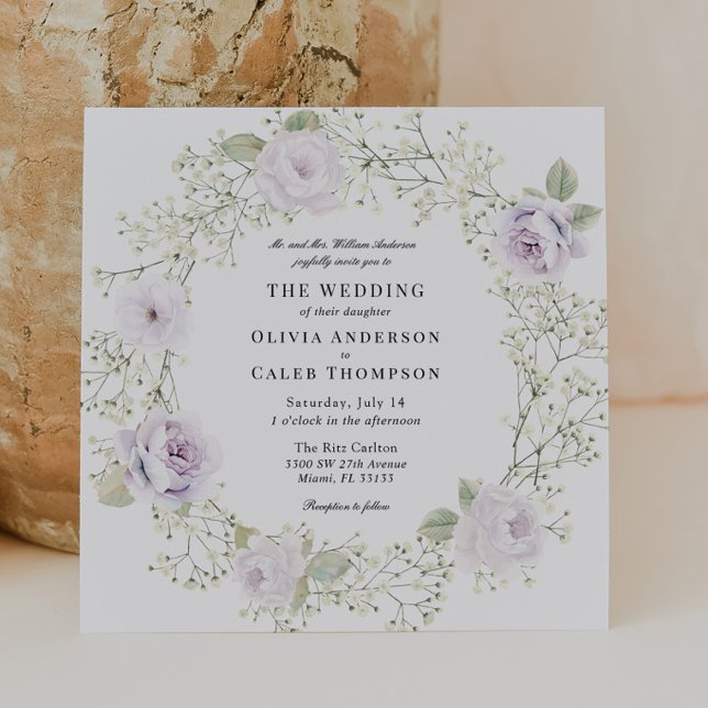 Invitation Mariage Fleur de bébé et Roses Violettes (Créateur téléchargé)