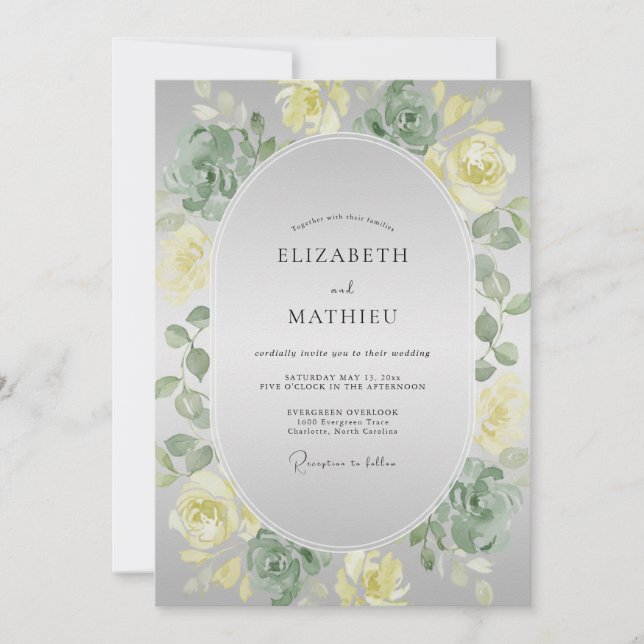 Invitation Mariage Fleur de Beurre Argenté (Devant)