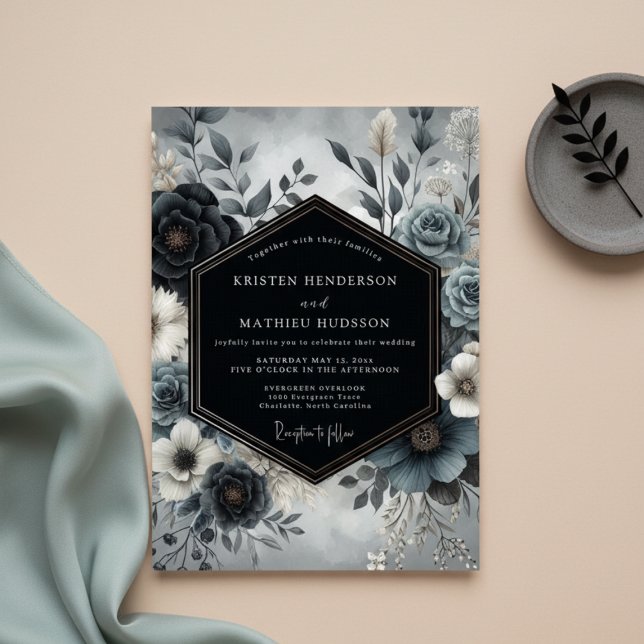 Invitation Mariage Fleur de Bleu Ardoise (Créateur téléchargé)