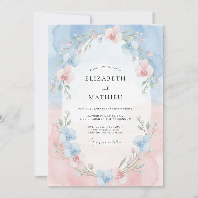 Invitation Mariage Fleur de Bleu Poudre (Devant)