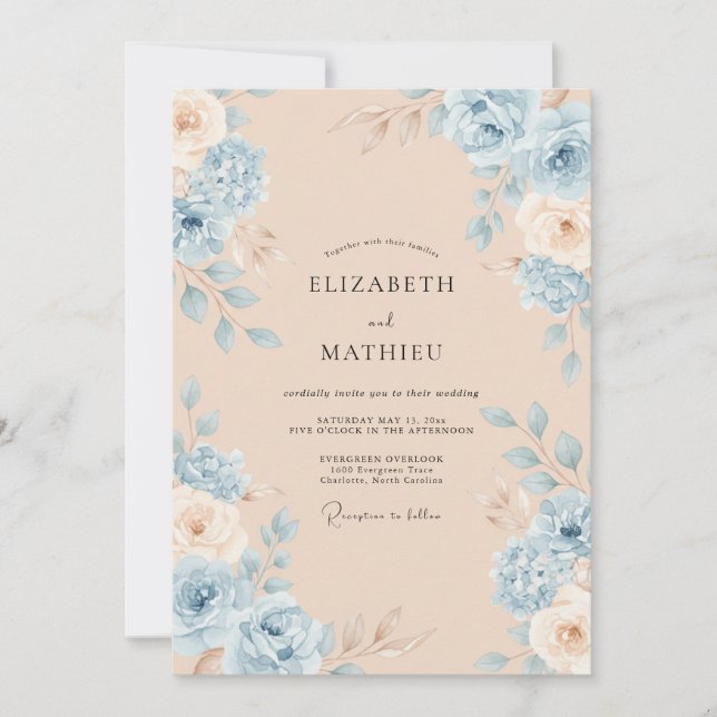 Invitation Mariage Fleur de Bleu Poussiéreux (Devant)