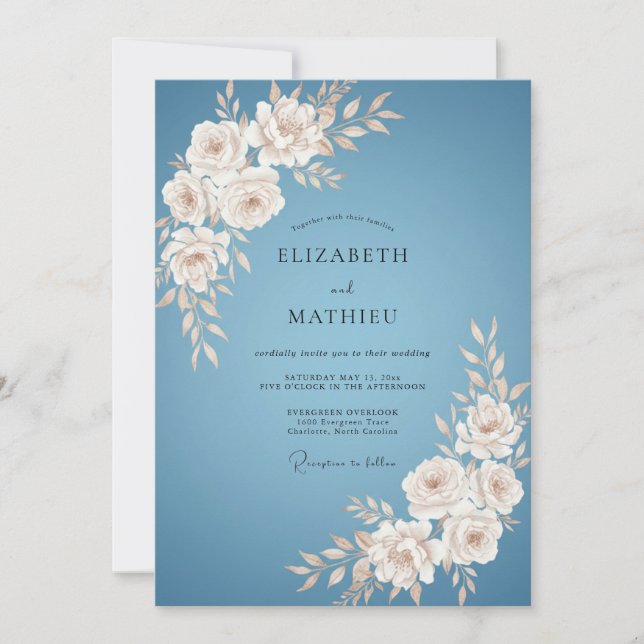 Invitation Mariage Fleur de Bleu Poussiéreux (Devant)