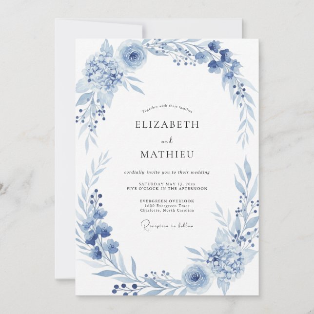 Invitation Mariage Fleur de Bleuet Artisanal sur Fond Ardoise (Devant)