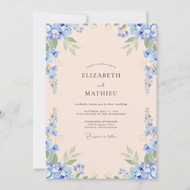 Invitation Mariage Fleur de Bleuet Champagne (Devant)