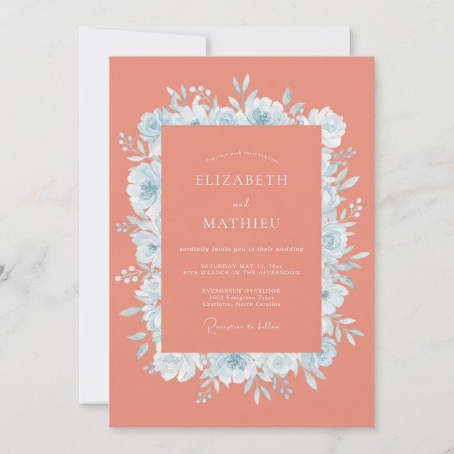 Invitation Mariage Fleur de Bleuet Corail (Devant)