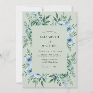 Invitation Mariage Fleur de Bleuet Feuillage Eucalyptus Menth