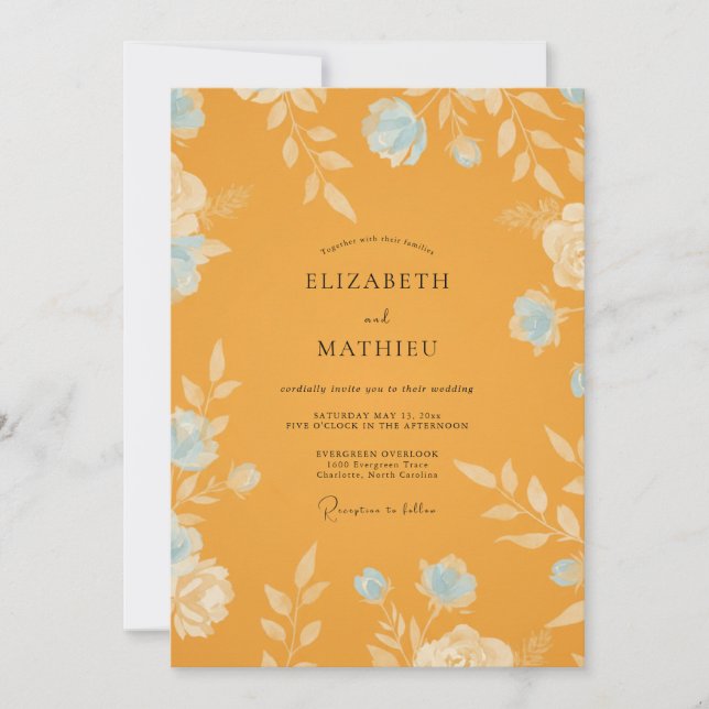 Invitation Mariage Fleur de Bleuet Jaune Moutarde (Devant)