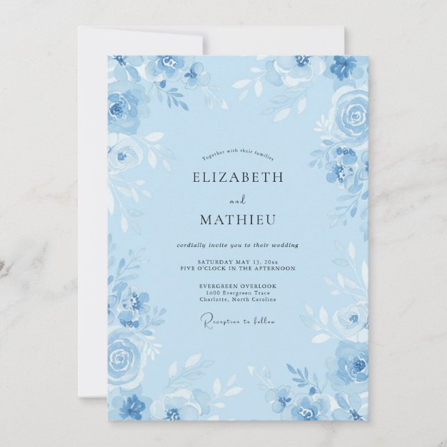 Invitation Mariage Fleur de Bleuet Ranunculus Eucalyptus (Devant)