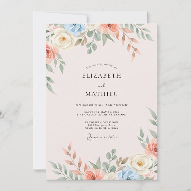 Invitation Mariage Fleur de Bleuet Rougeur (Devant)