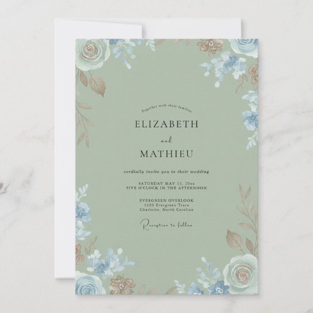 Invitation Mariage Fleur de Bleuet Sauvage Celadon (Devant)