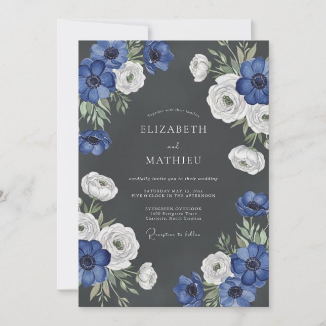 Invitation Mariage Fleur de Bloom Bleu Profond (Devant)