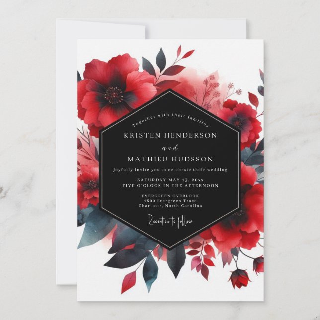 Invitation Mariage Fleur de Bloom Indigo Cramoisi (Devant)