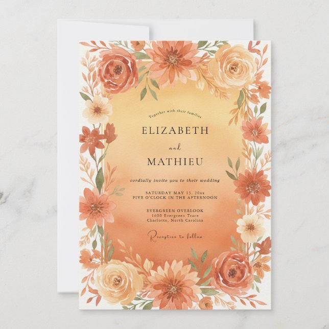 Invitation Mariage Fleur de Blossom Or Abricot (Devant)