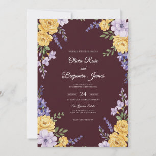 Invitation Mariage Fleur de Blossom Or Chaud Vin
