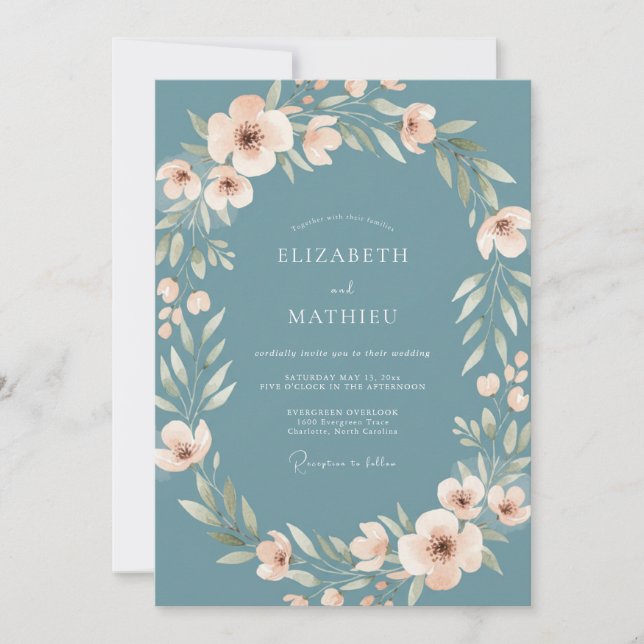 Invitation Mariage Fleur de Blush Acier (Devant)