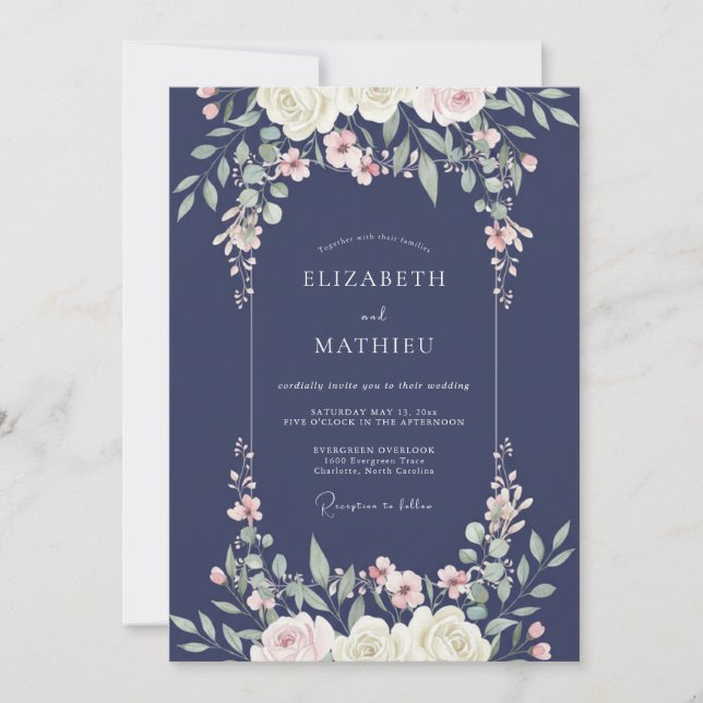 Invitation Mariage Fleur de Blush de Minuit (Devant)