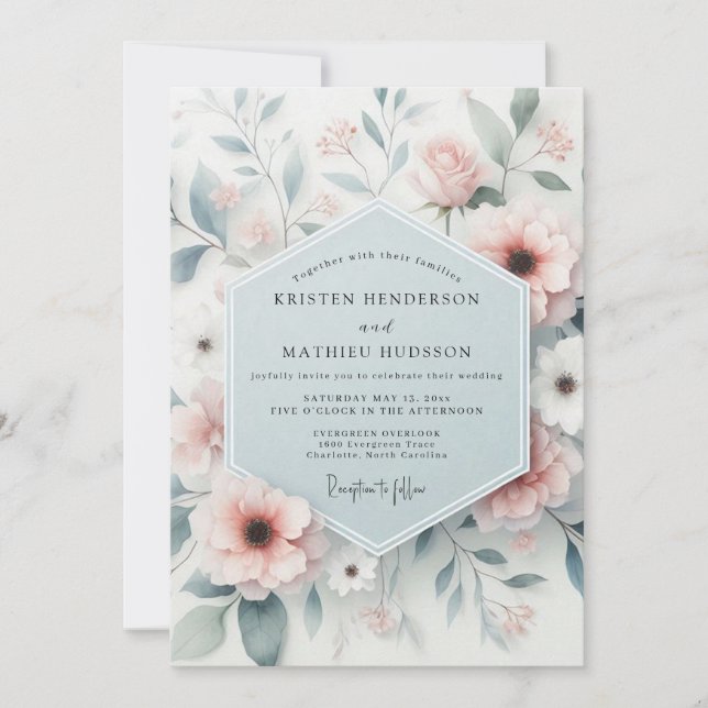 Invitation Mariage Fleur de Blush Gossamer (Devant)