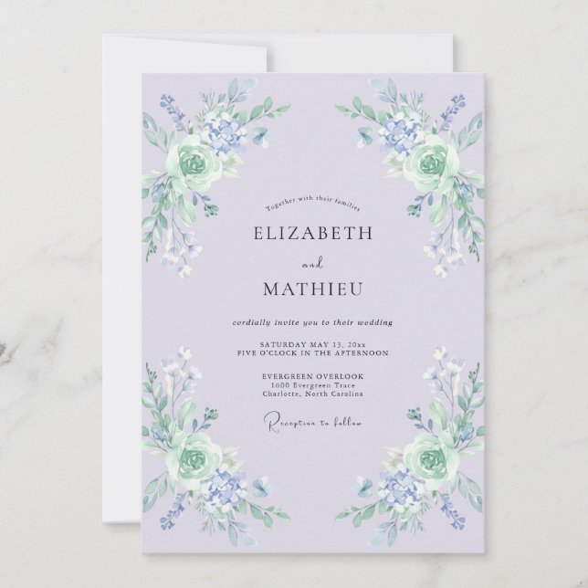 Invitation Mariage Fleur de Botanique Douce Lilas (Devant)
