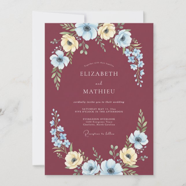 Invitation Mariage Fleur de Bourgogne à l'aquarelle (Devant)